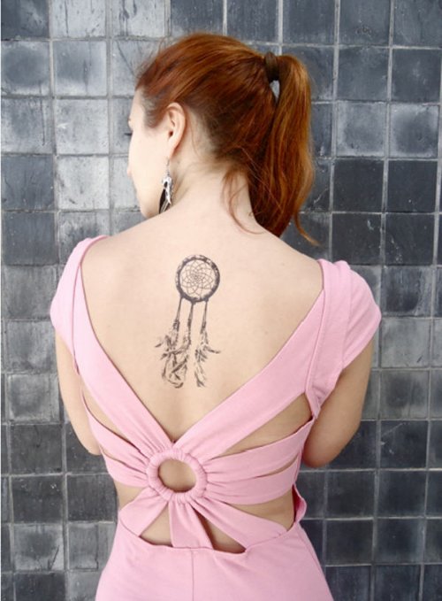 Small Dreamcatcher Tattoo On Girl BAck